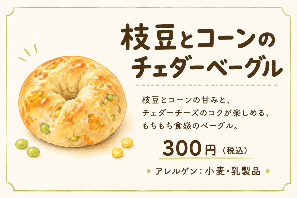 枝豆とコーンのチェダーベーグル