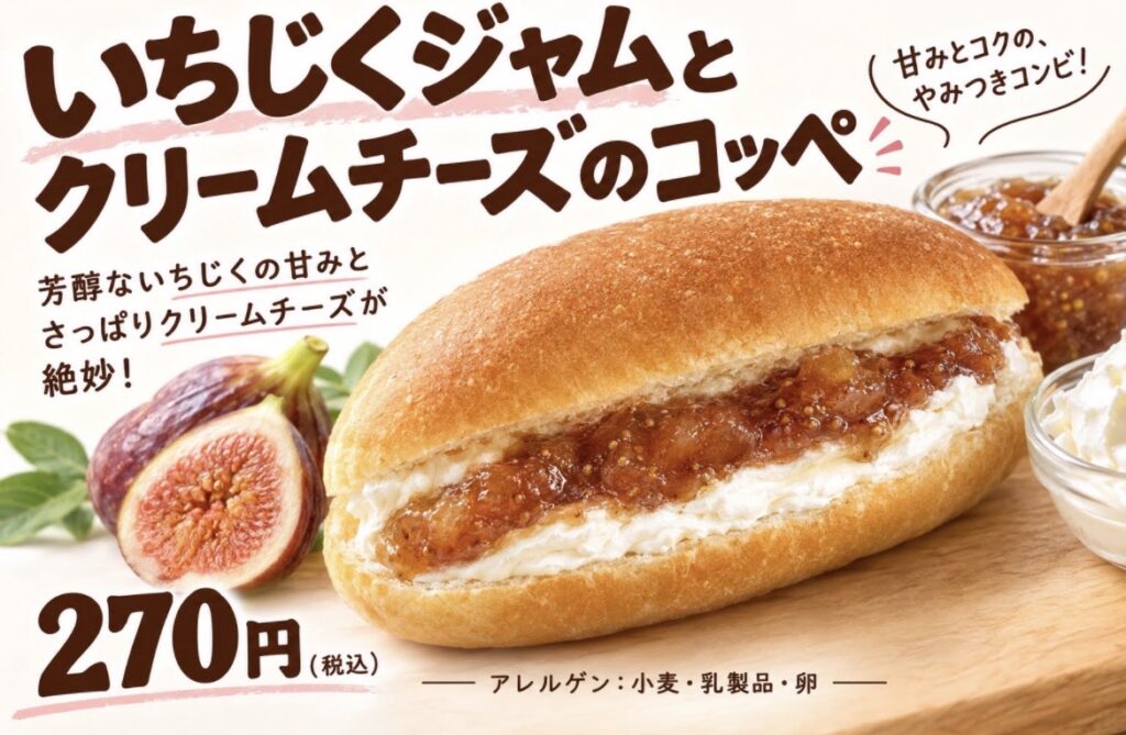 いちじくジャムとクリームチーズコッペ